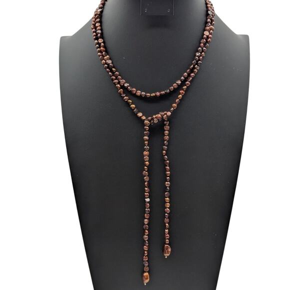 Vintage 52" Genuine Copper & Gold Lariat Style Open Ended Pearl Necklace - Picture 8 of 8